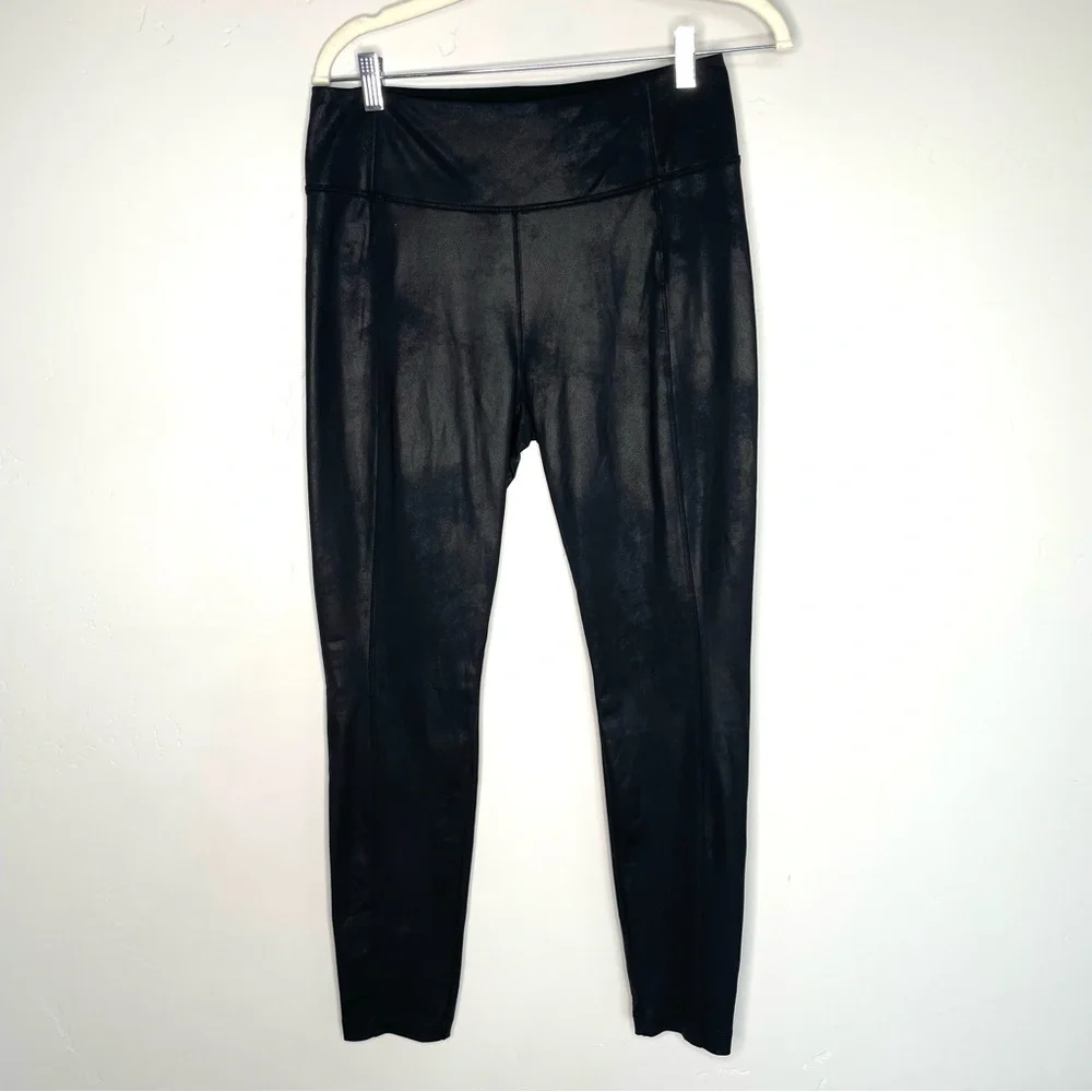 Athleta Delancey Gleam Tight‎ Leggings Black Medium Faux Leather Pockets M
